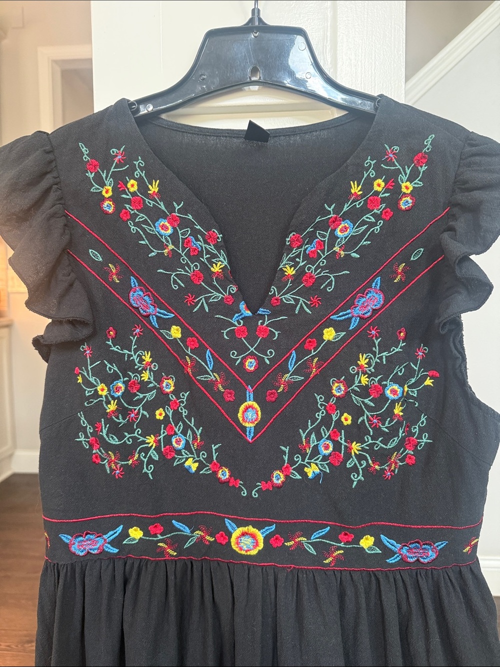 SHEIN Black Dress Embroidered Floral Top XL - Picture 2 of 6